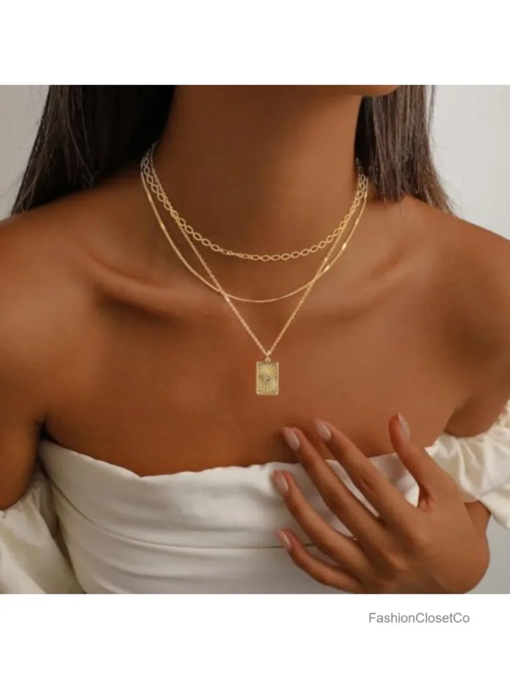 Layered Gold Plated Necklaces for Women, Stackable 14K Paperclip Chain Set